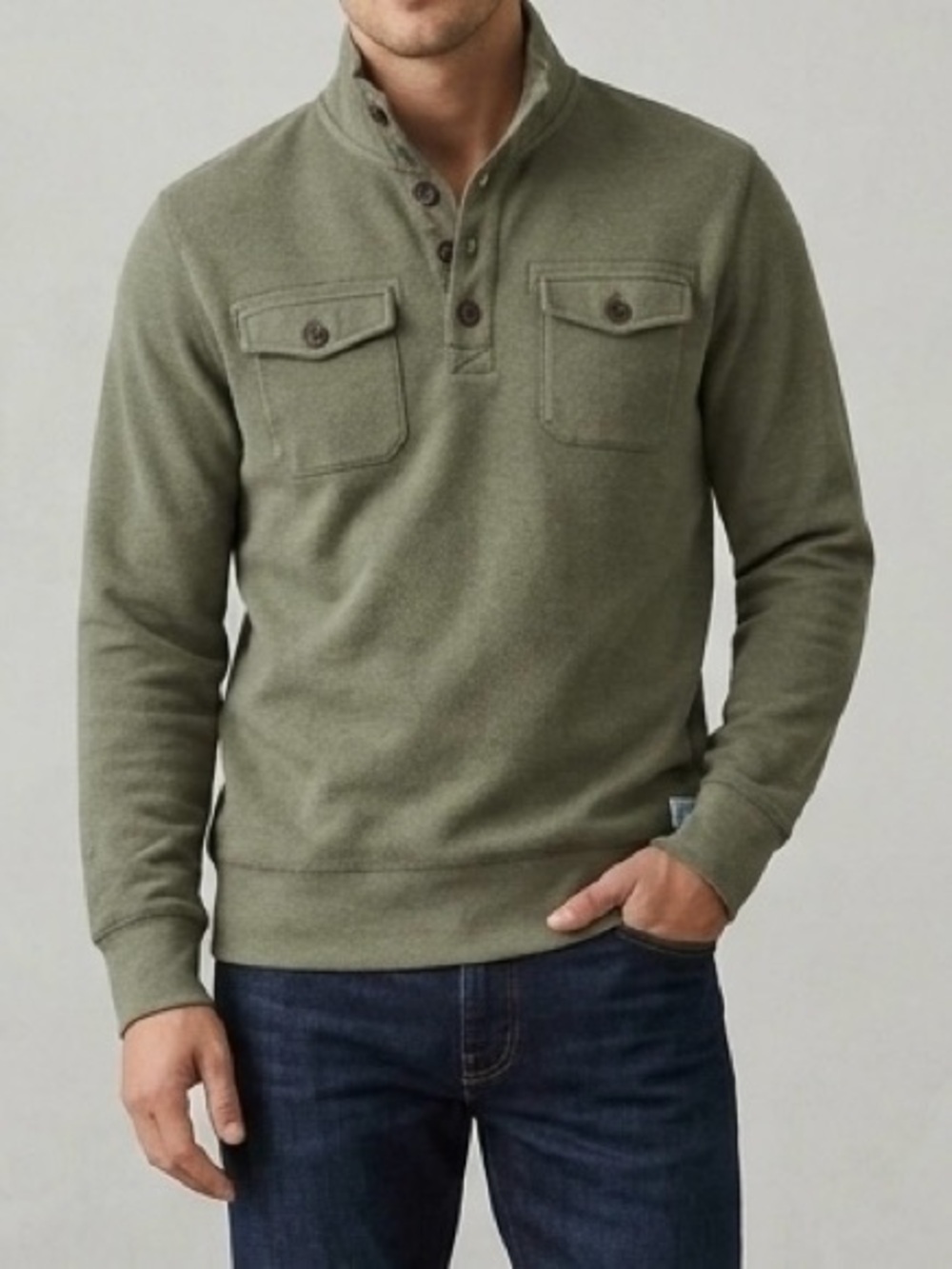 Lucky Brand Men's Button-Up Mock Neck Henley Pullover